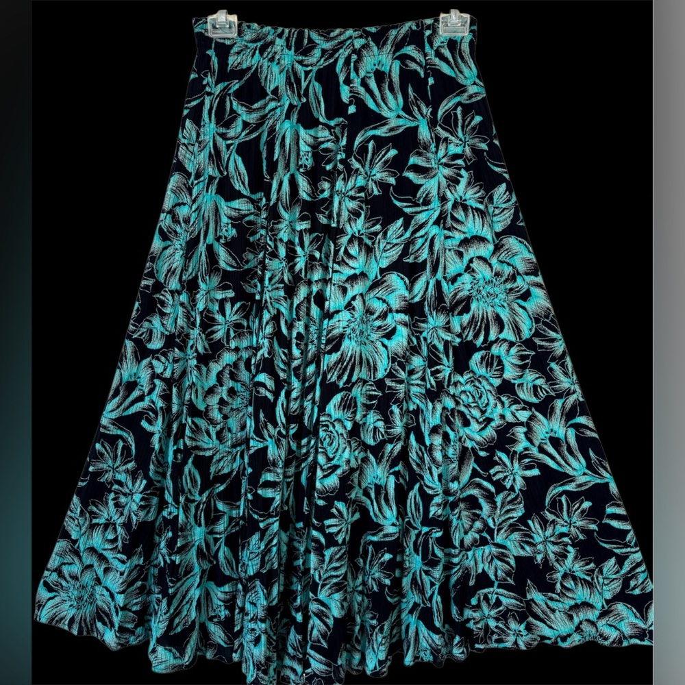 VTG Carol Little Saint Tropez West France Teal Crinkle Gauze Maxi Skirt Medium